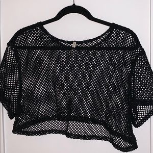 Black mesh crop top